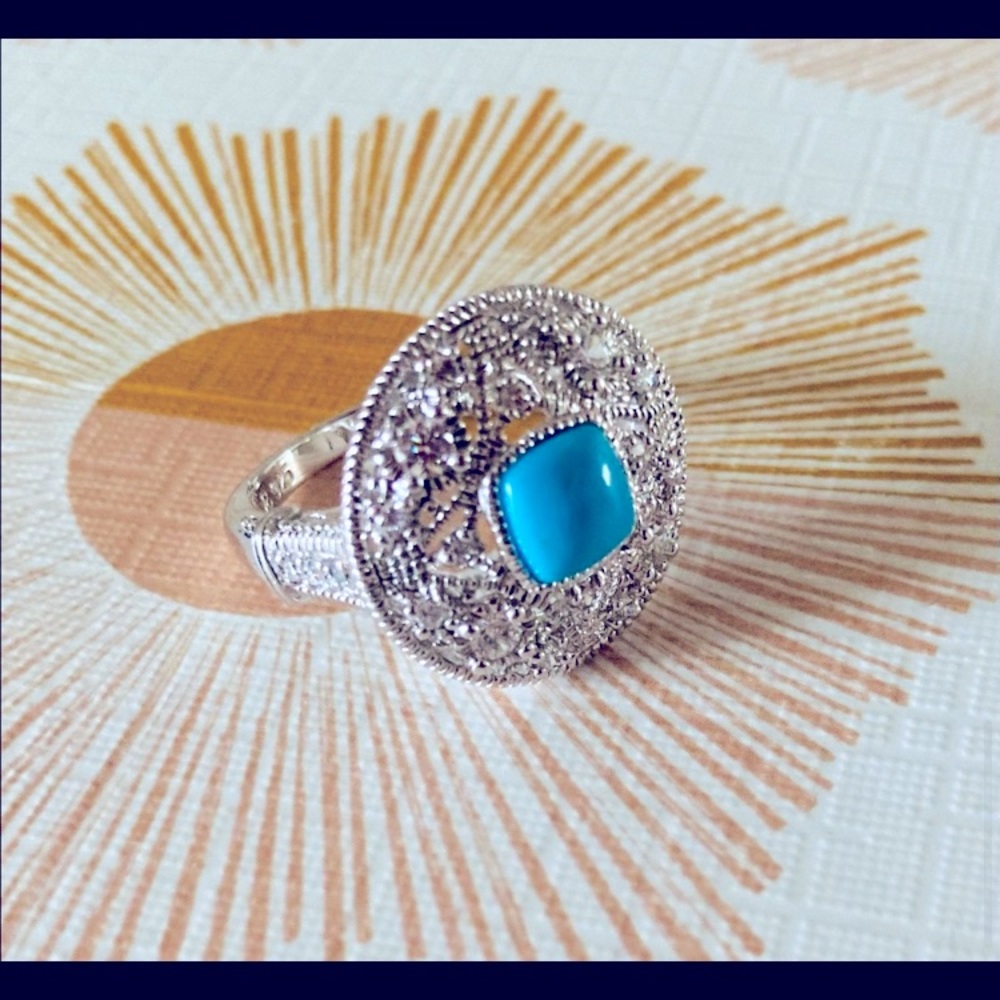 Turquoise Cabochon and White Topaz Ring